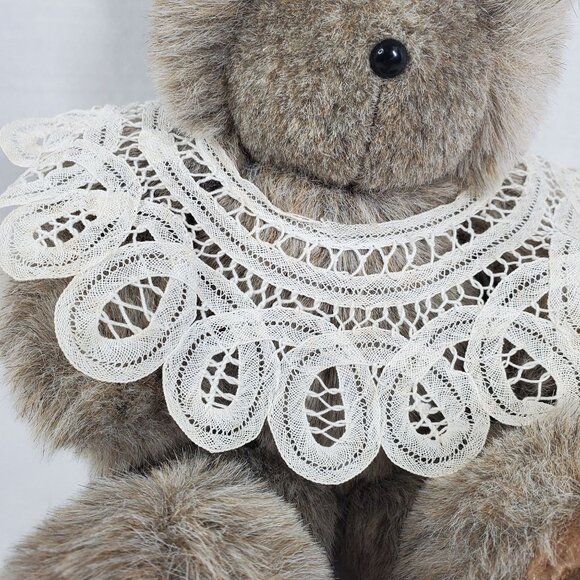 Vintage Plush Teddy Bear With Lace Collar Deri Cartier 13" - Picture 3 of 10